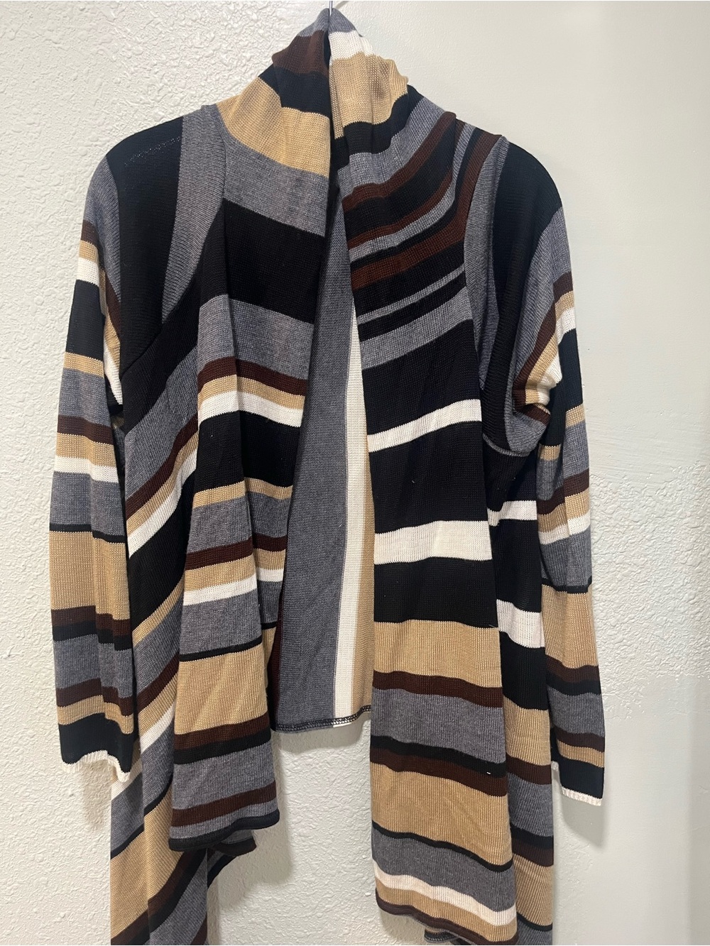 Art And Soul Striped Open-Front Cardigan in Black, Gray & Tan